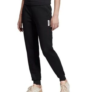 Adidas Black Track Pants with Tapered Fit, Elastic Cuffs and Waist Drawstring